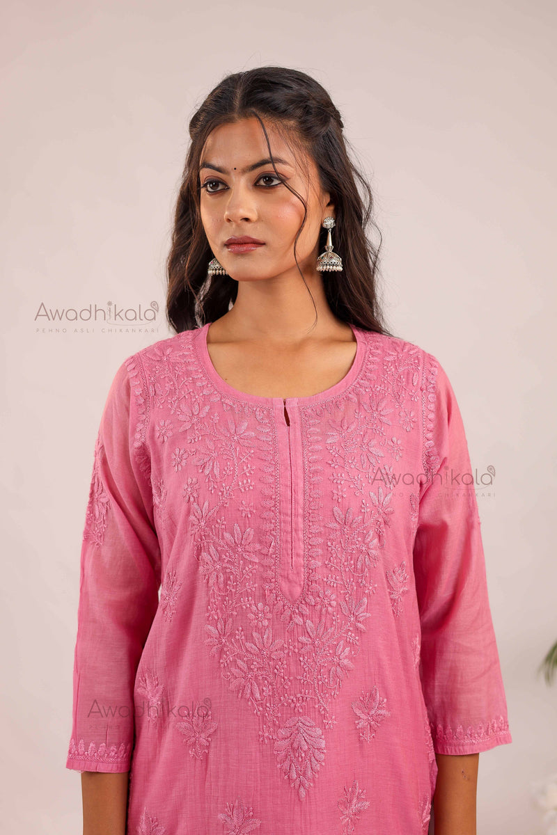 Trisha Chanderi Cotton Kurti- Pink