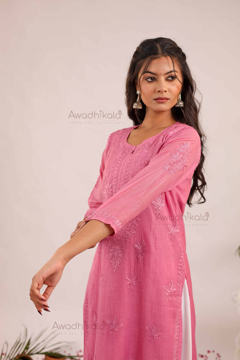 Trisha Chanderi Cotton Kurti- Pink