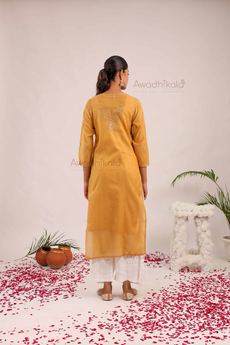 Trisha Chanderi Cotton Kurti- Mustard