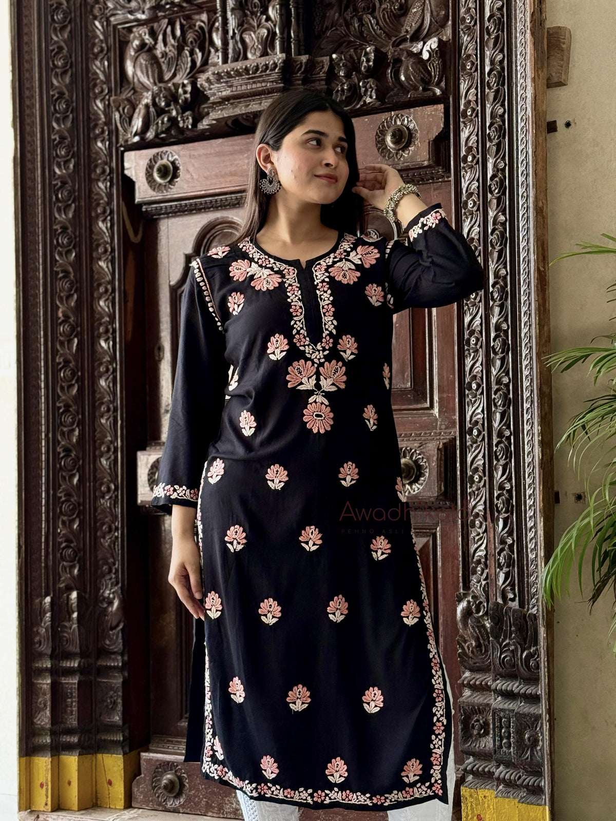Aaira Rayon Multi Thread Kurti- Peach
