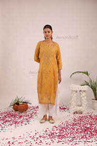 Trisha Chanderi Cotton Kurti- Mustard