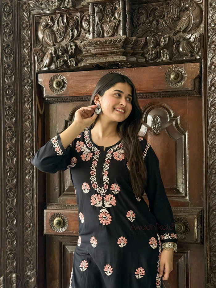 Aaira Rayon Multi Thread Kurti- Peach