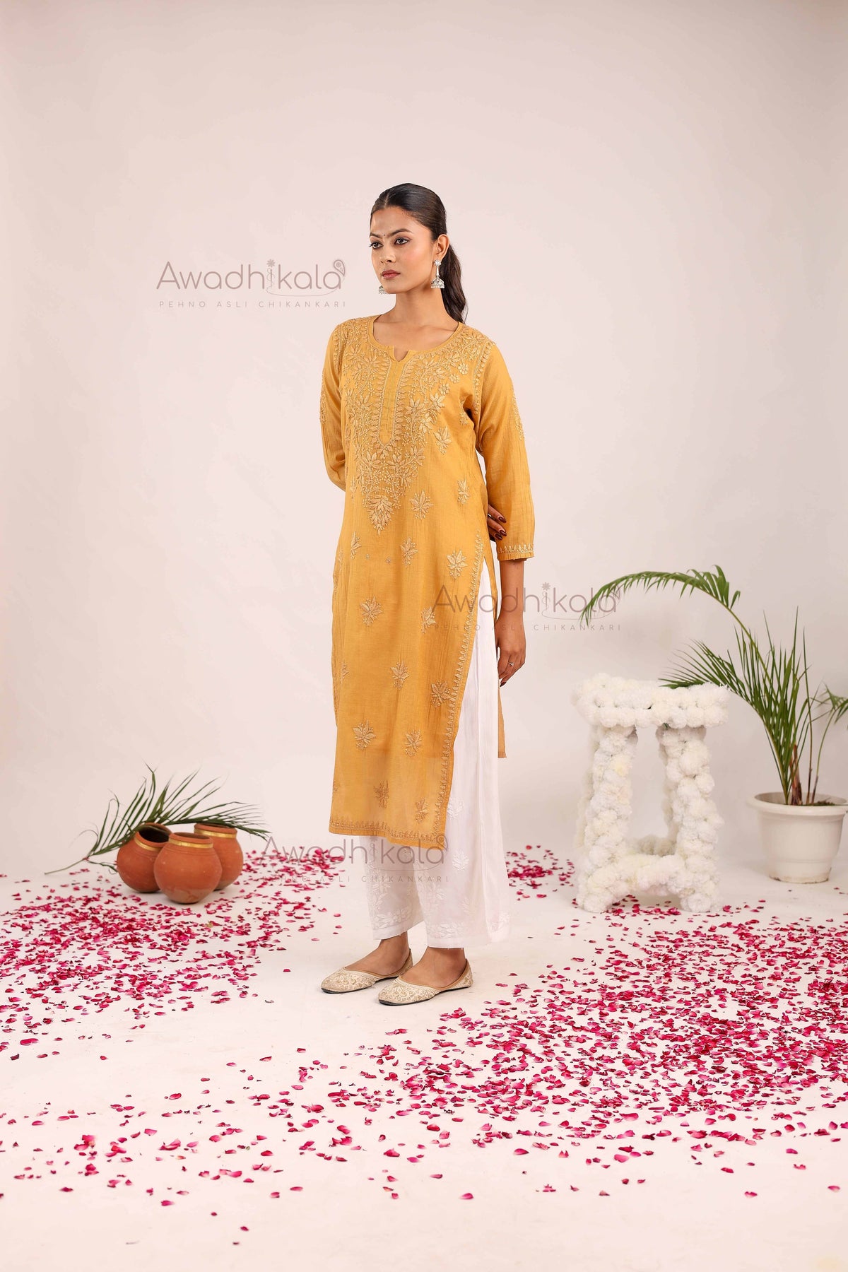 Trisha Chanderi Cotton Kurti- Mustard