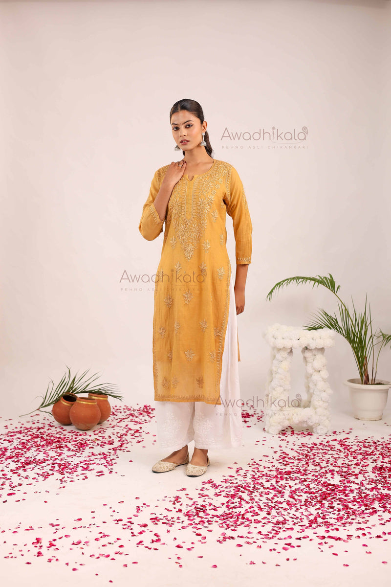 Trisha Chanderi Cotton Kurti- Mustard