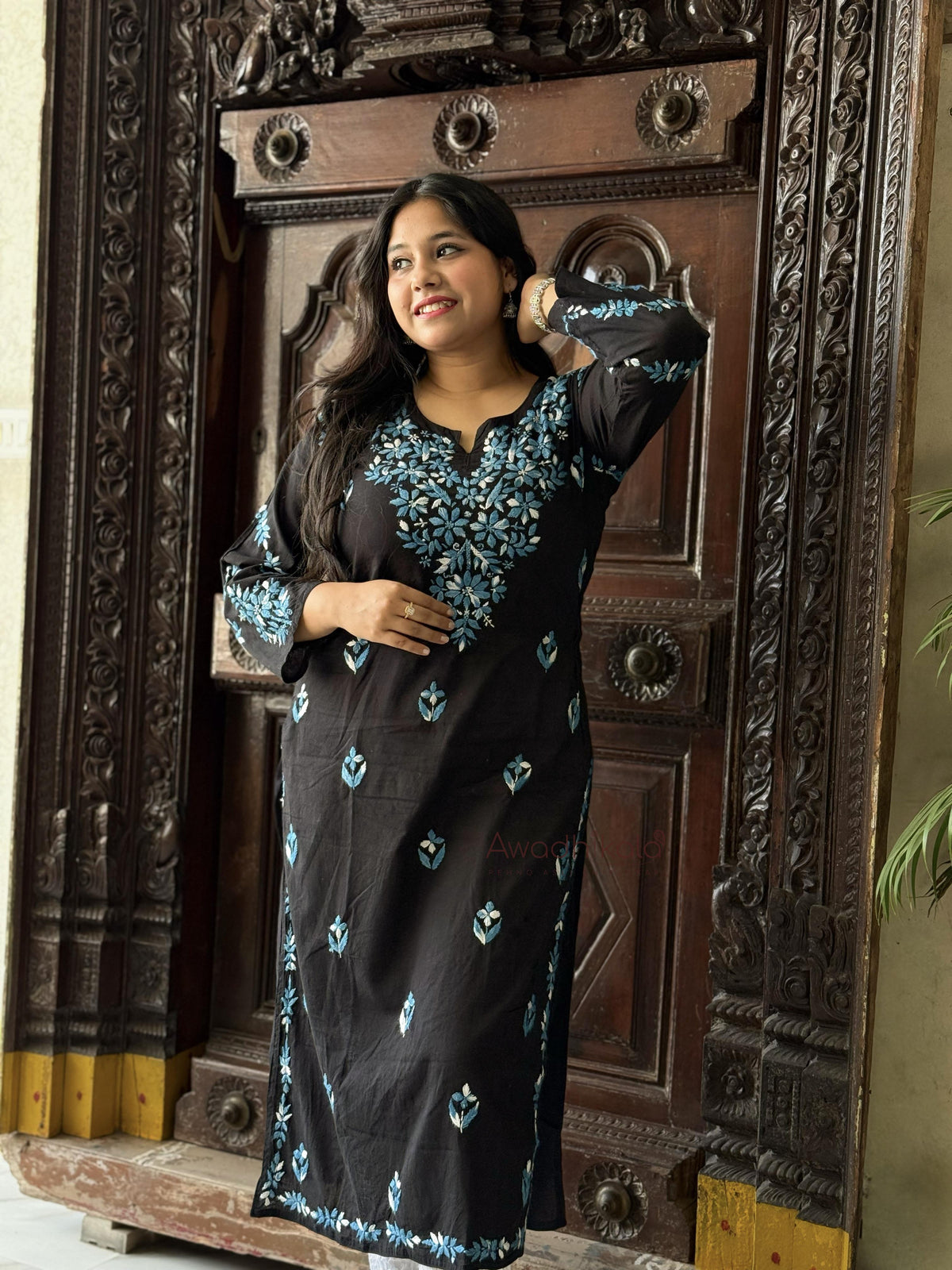 Kriti Cotton Multi Thread Kurti- Blue