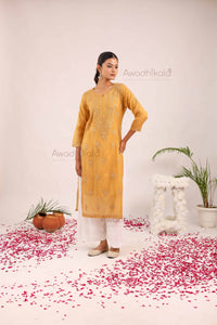 Trisha Chanderi Cotton Kurti- Mustard