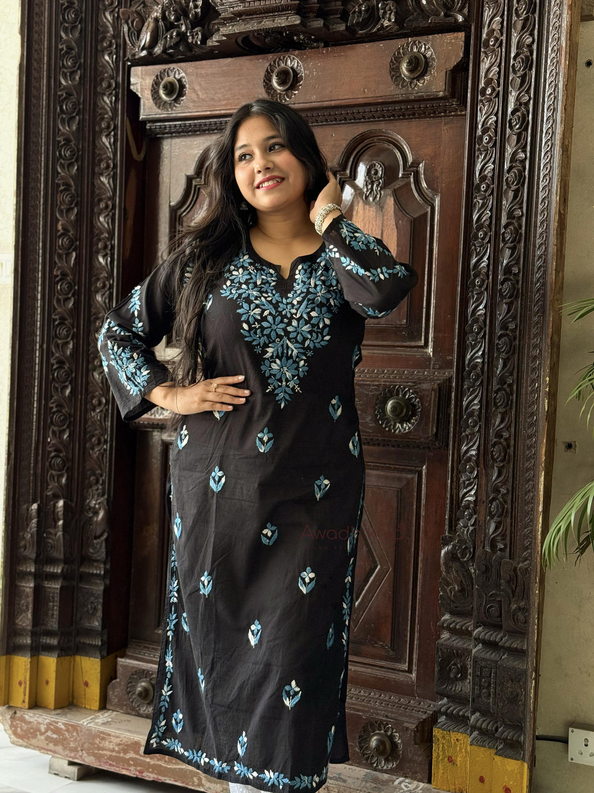 Kriti Cotton Multi Thread Kurti- Blue
