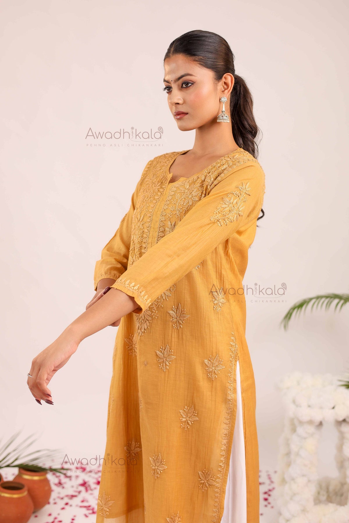 Trisha Chanderi Cotton Kurti- Mustard