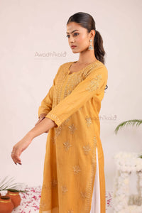 Trisha Chanderi Cotton Kurti- Mustard
