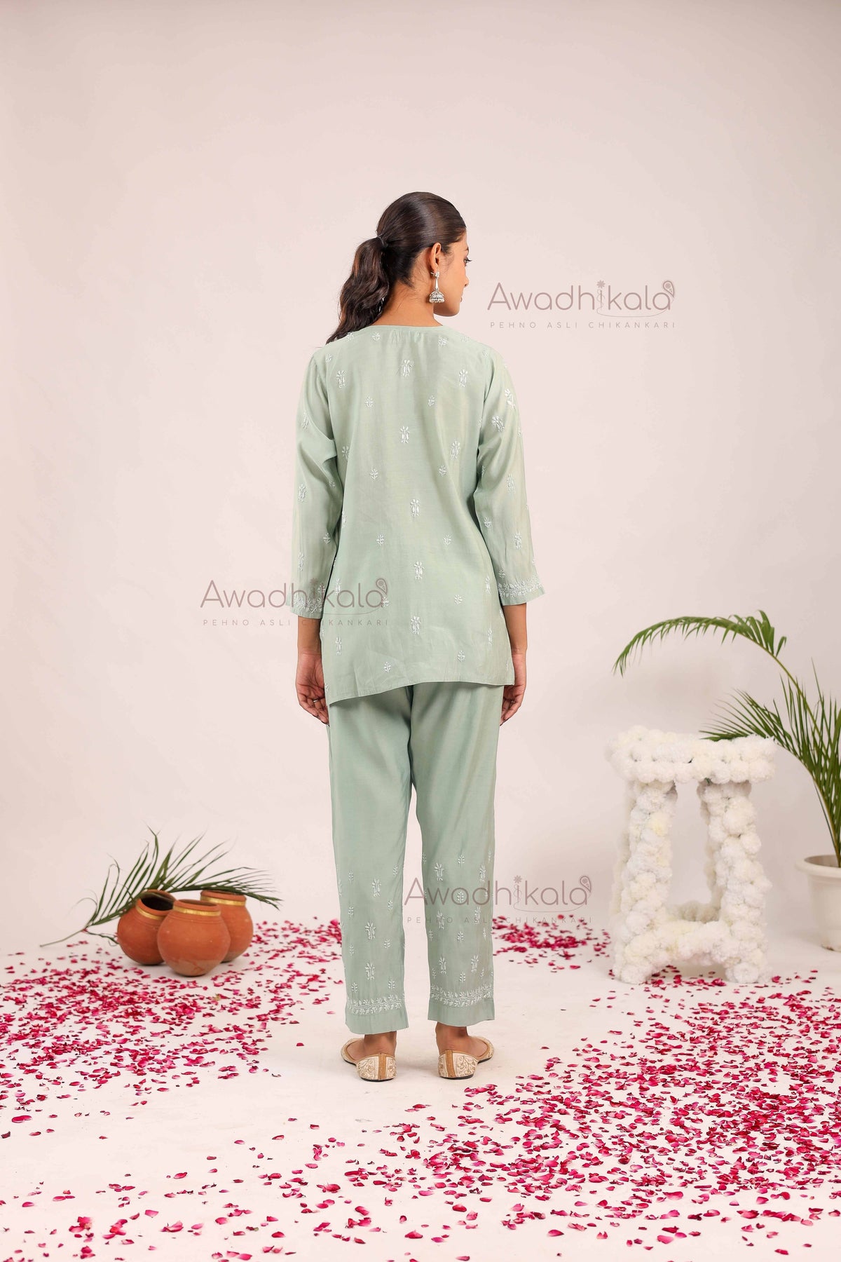 Ira Chanderi Co-Ord Set- Green