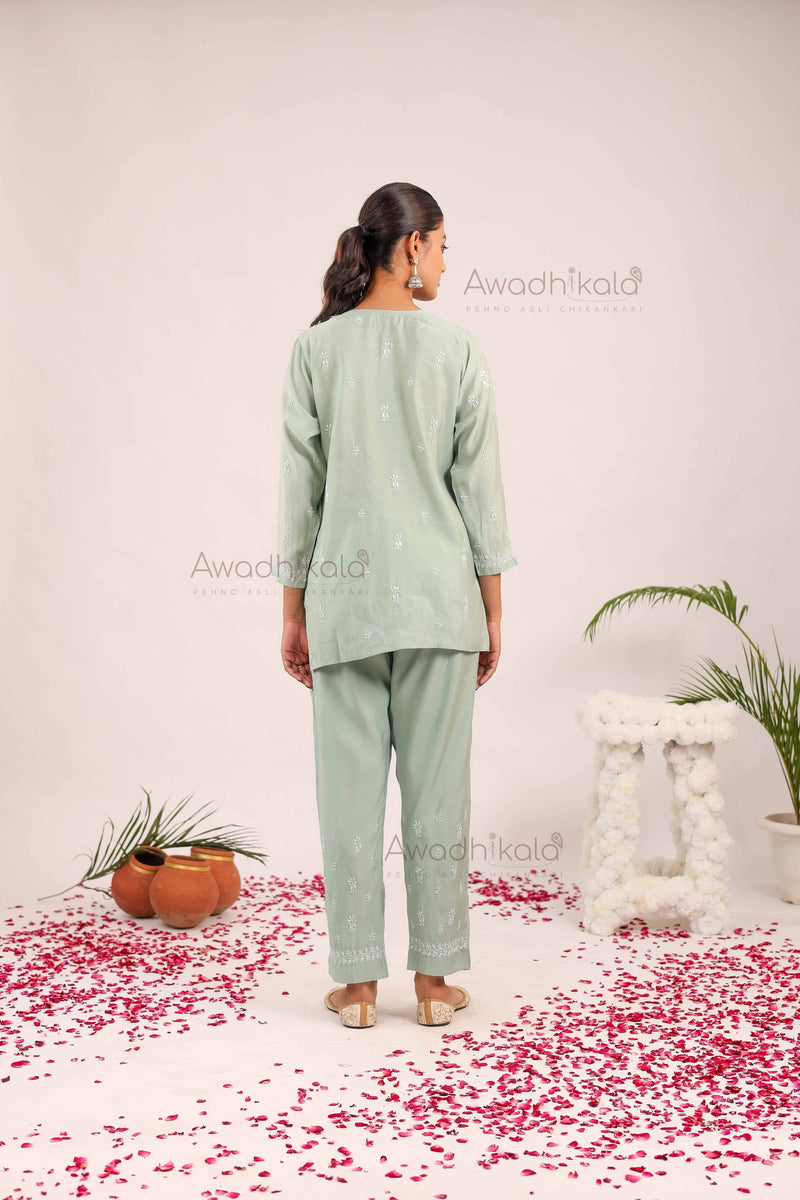 Ira Chanderi Co-Ord Set- Green