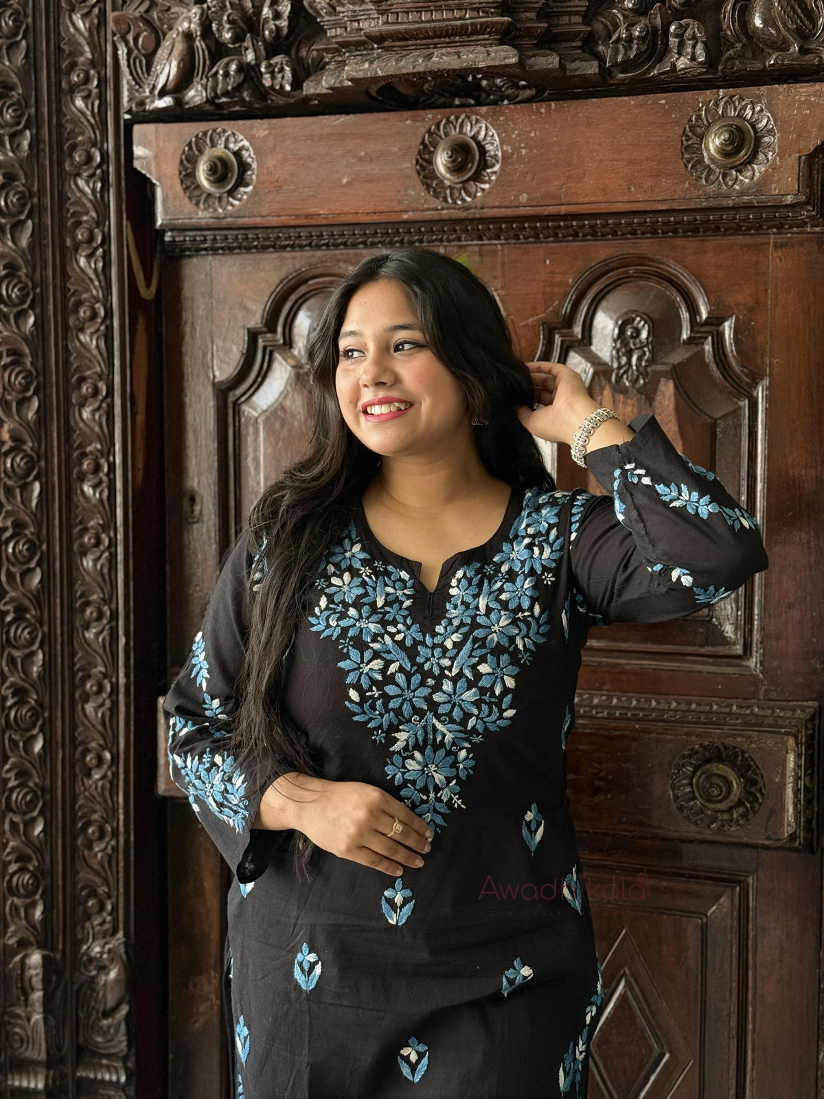 Kriti Cotton Multi Thread Kurti- Blue