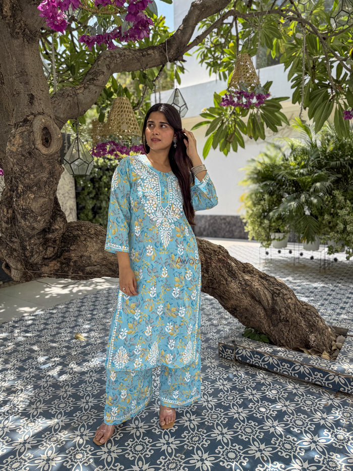 Niya Mulmul Cotton Printed Set- Blue