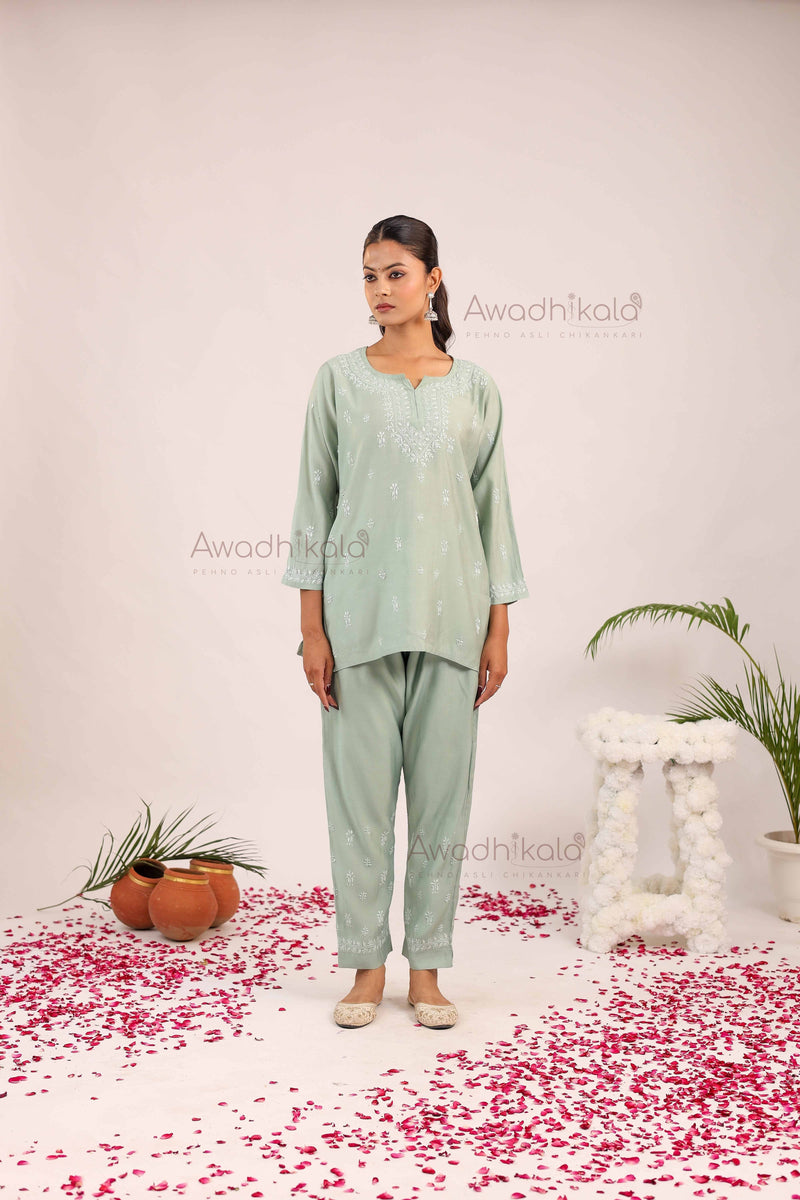 Ira Chanderi Co-Ord Set- Green