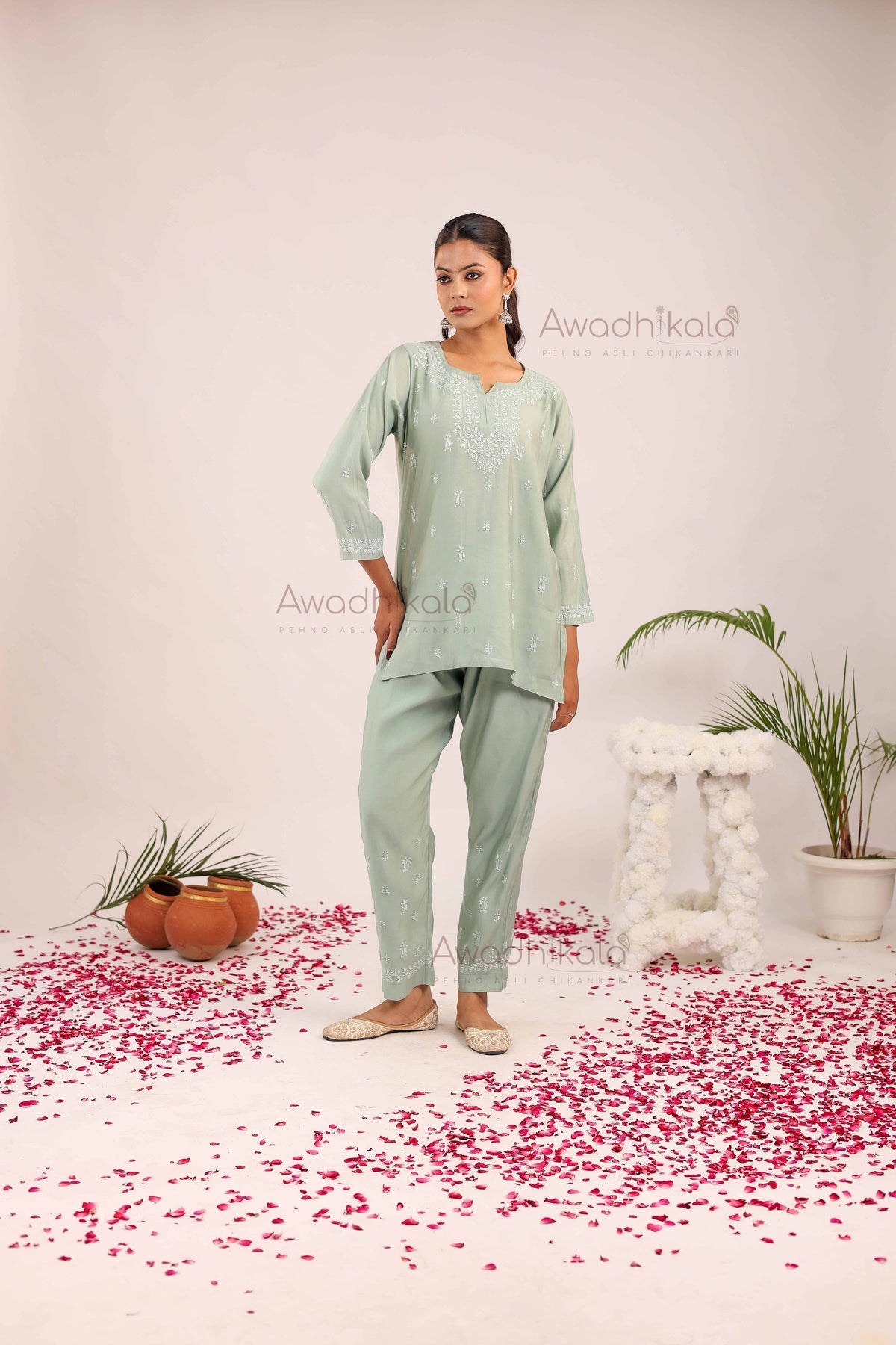 Ira Chanderi Co-Ord Set- Green