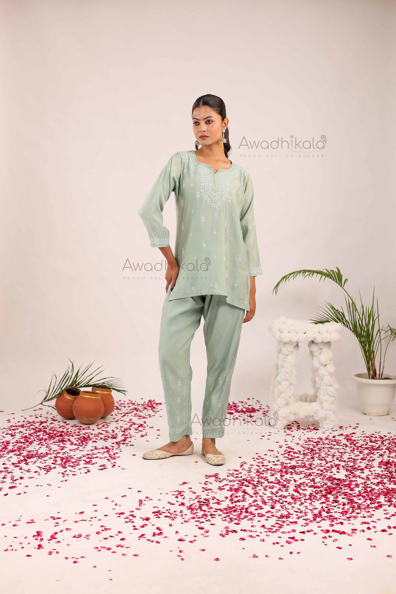 Ira Chanderi Co-Ord Set- Green