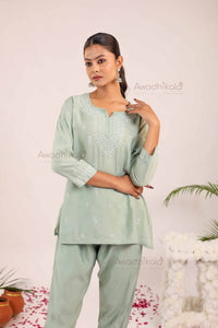 Ira Chanderi Co-Ord Set- Green