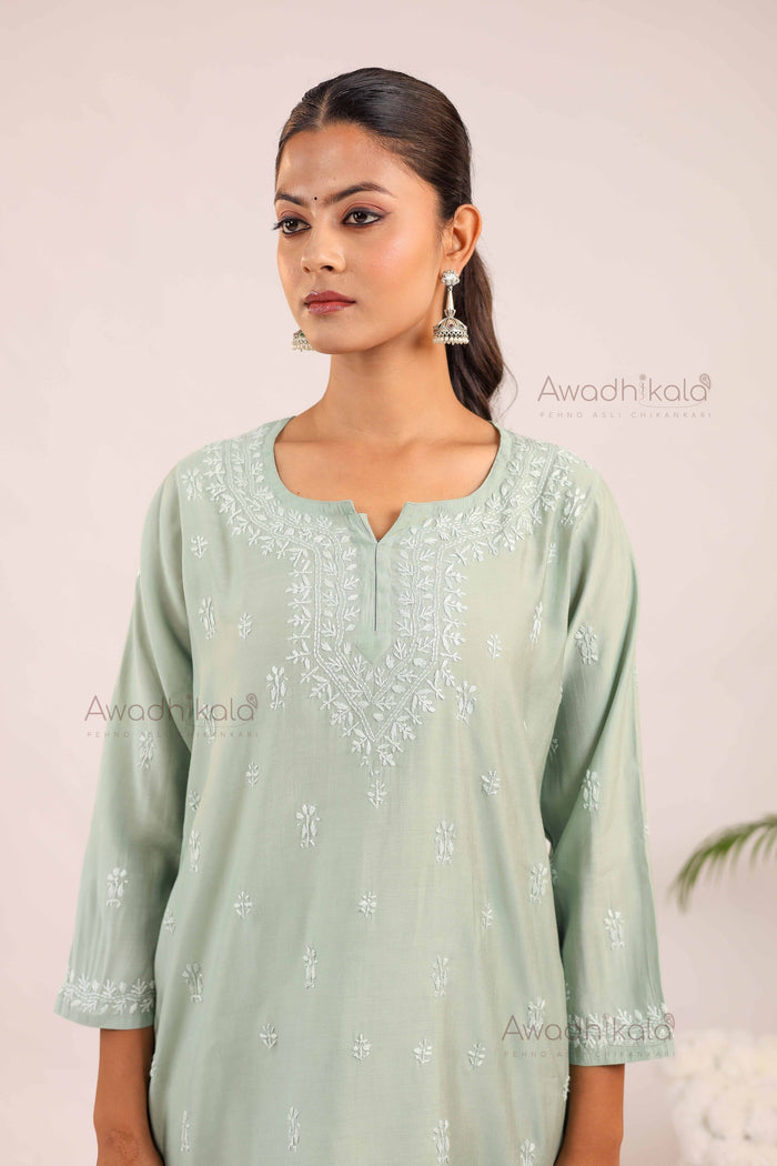 Ira Chanderi Co-Ord Set- Green