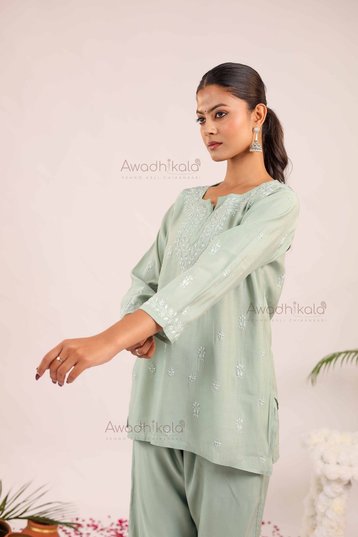 Ira Chanderi Co-Ord Set- Green