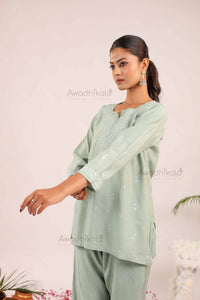 Ira Chanderi Co-Ord Set- Green