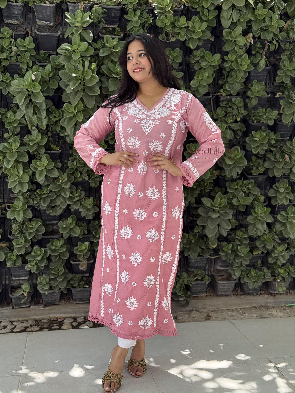 Reeva Chanderi Cotton Kurti- Pink