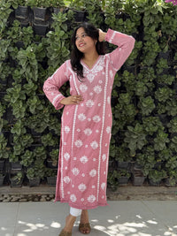 Reeva Chanderi Cotton Kurti- Pink