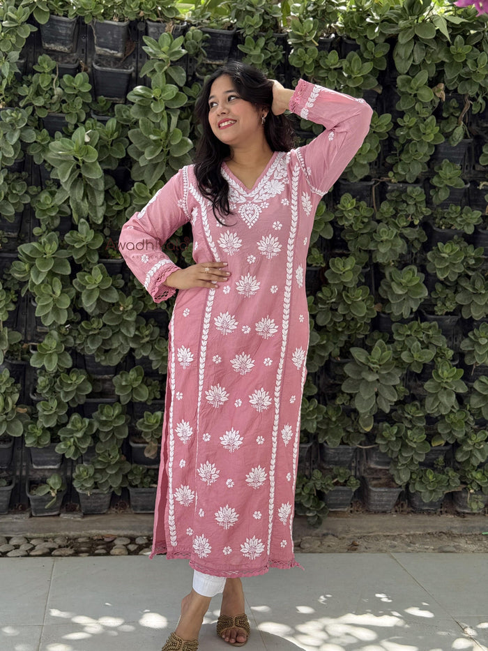 Reeva Chanderi Cotton Kurti- Pink