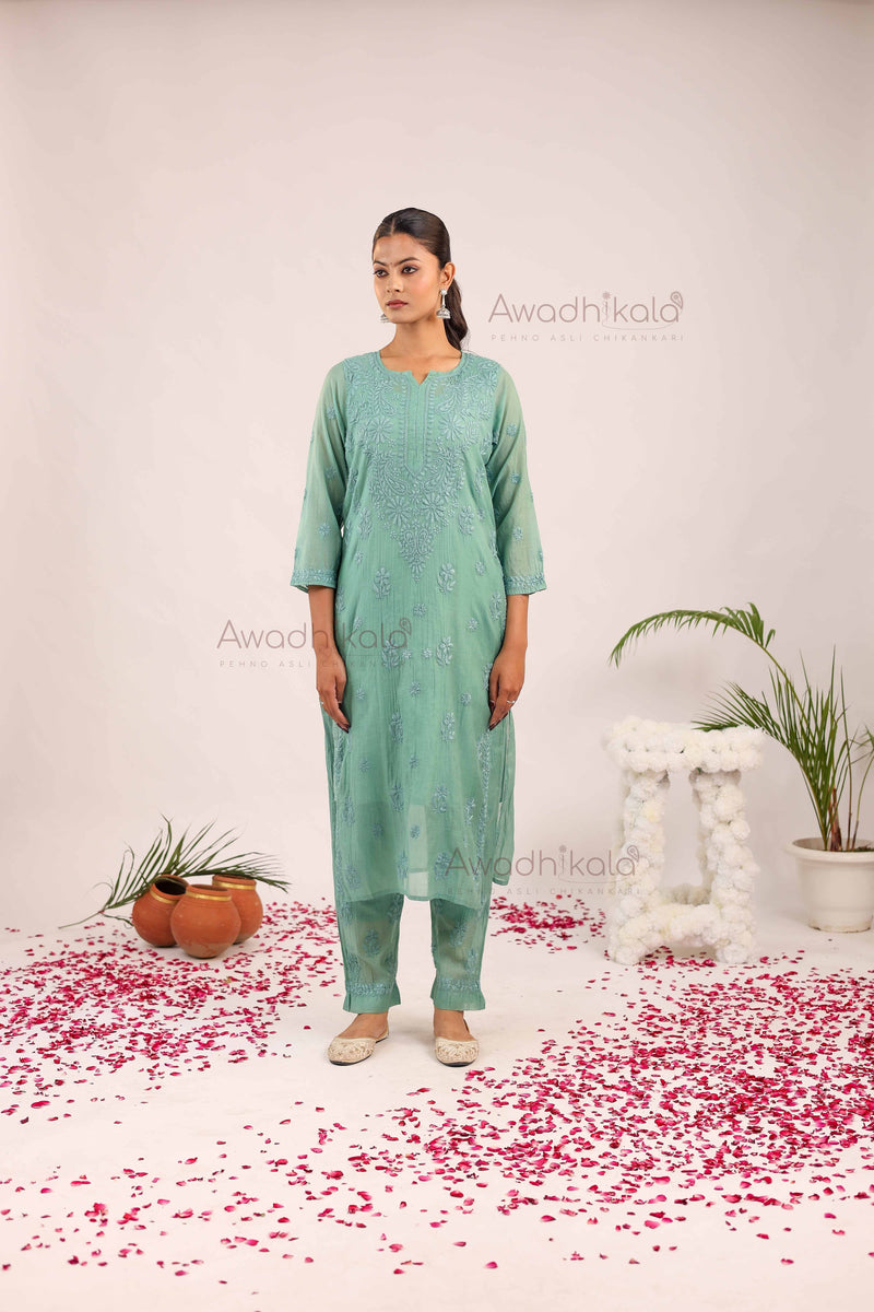 Tarini Chanderi Cotton Set- Green