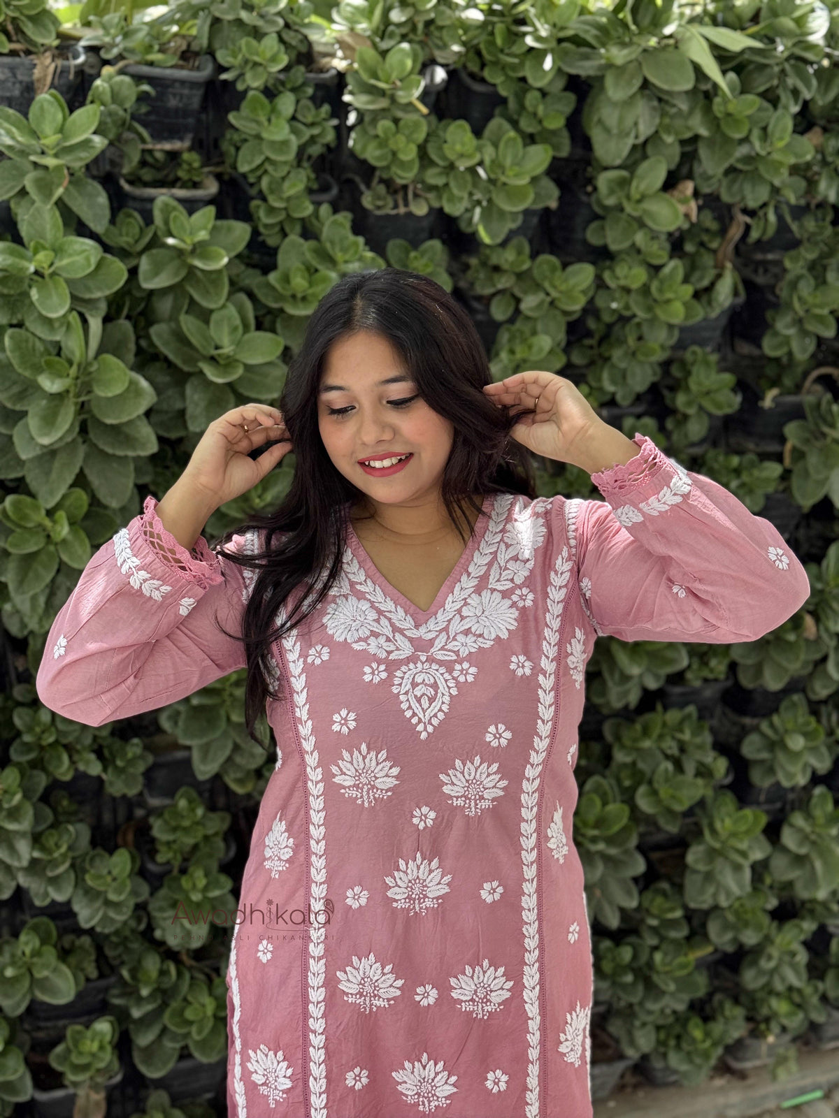 Reeva Chanderi Cotton Kurti- Pink