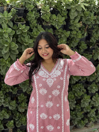 Reeva Chanderi Cotton Kurti- Pink