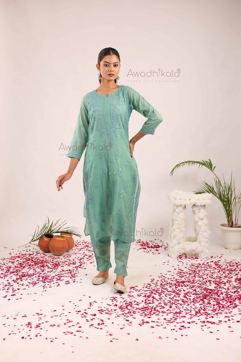 Tarini Chanderi Cotton Set- Green
