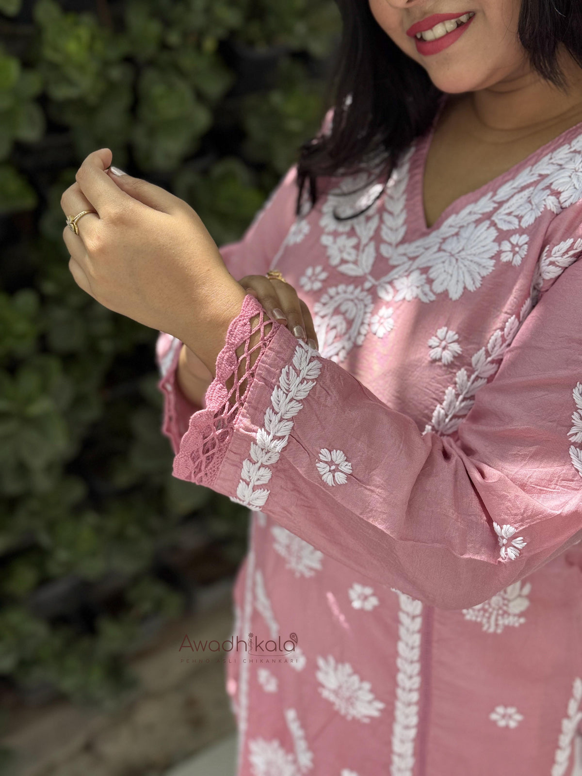 Reeva Chanderi Cotton Kurti- Pink