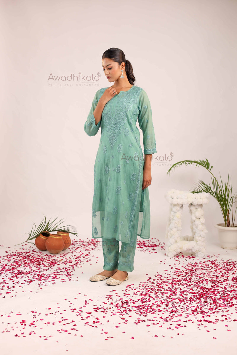 Tarini Chanderi Cotton Set- Green