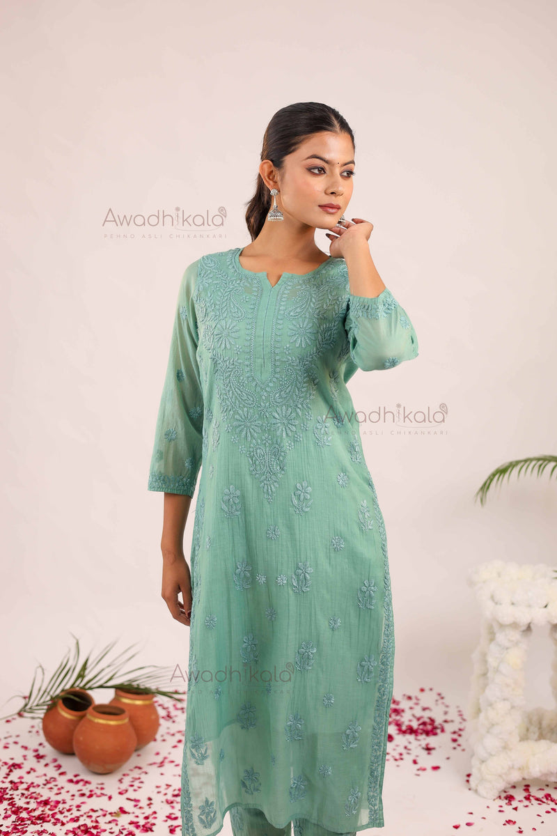Tarini Chanderi Cotton Set- Green