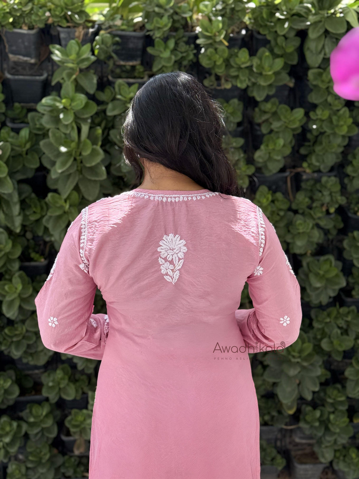 Reeva Chanderi Cotton Kurti- Pink