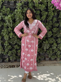 Reeva Chanderi Cotton Kurti- Pink