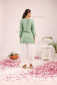 Rhea Muslin Short Kurti- Green