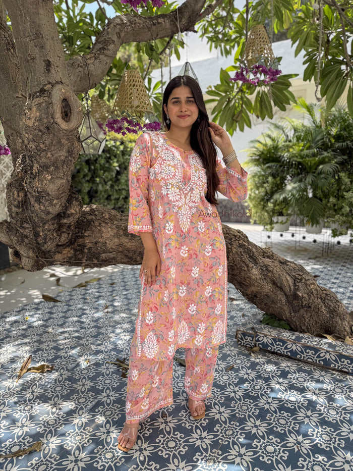 Niya Mulmul Cotton Printed Set- Pink