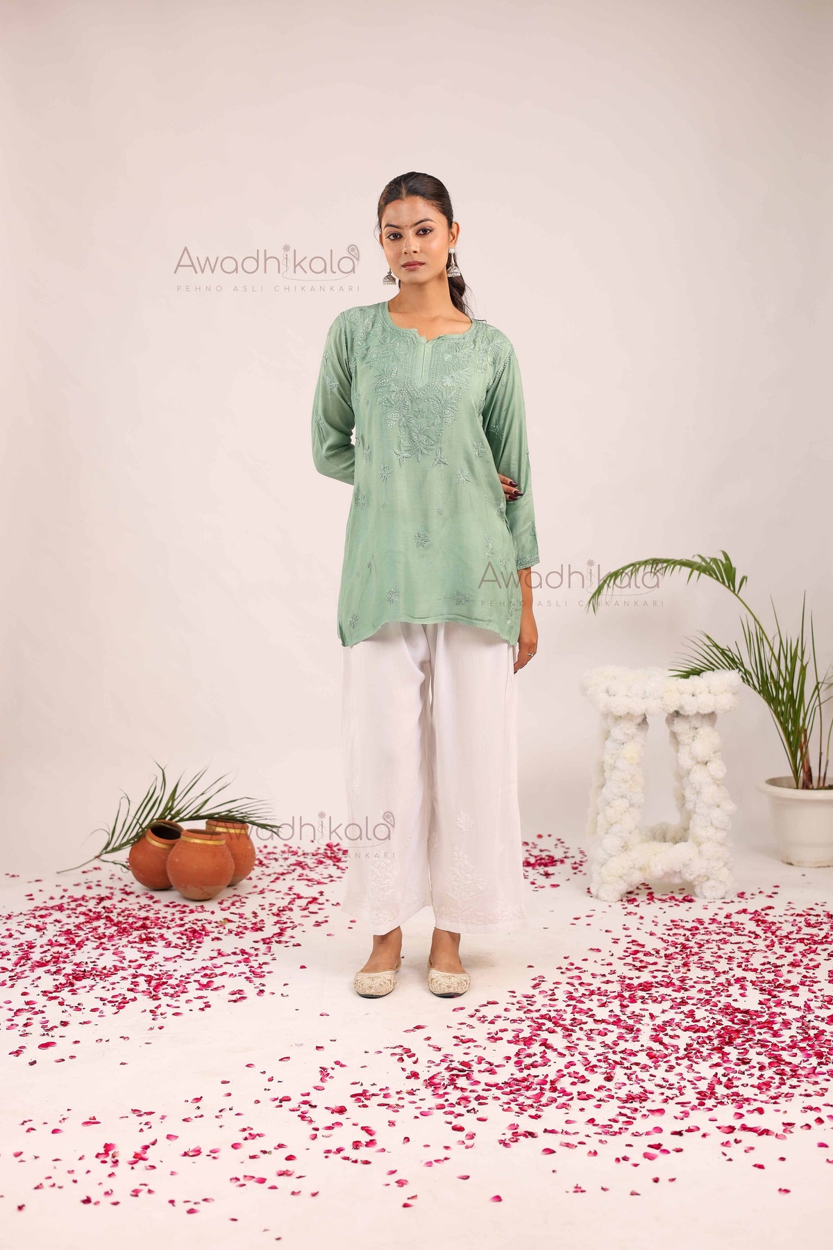 Rhea Muslin Short Kurti- Green