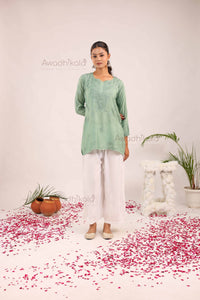 Rhea Muslin Short Kurti- Green