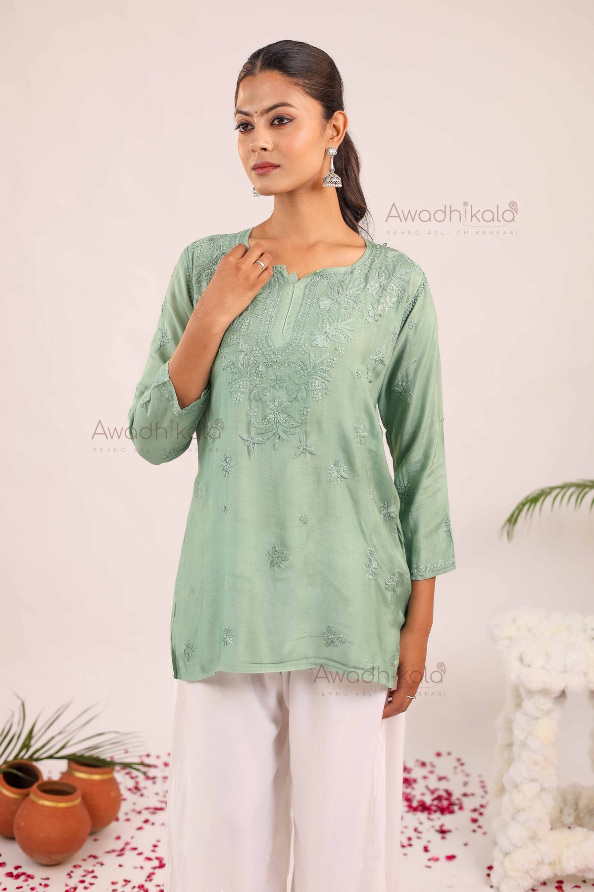 Rhea Muslin Short Kurti- Green