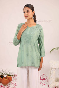 Rhea Muslin Short Kurti- Green