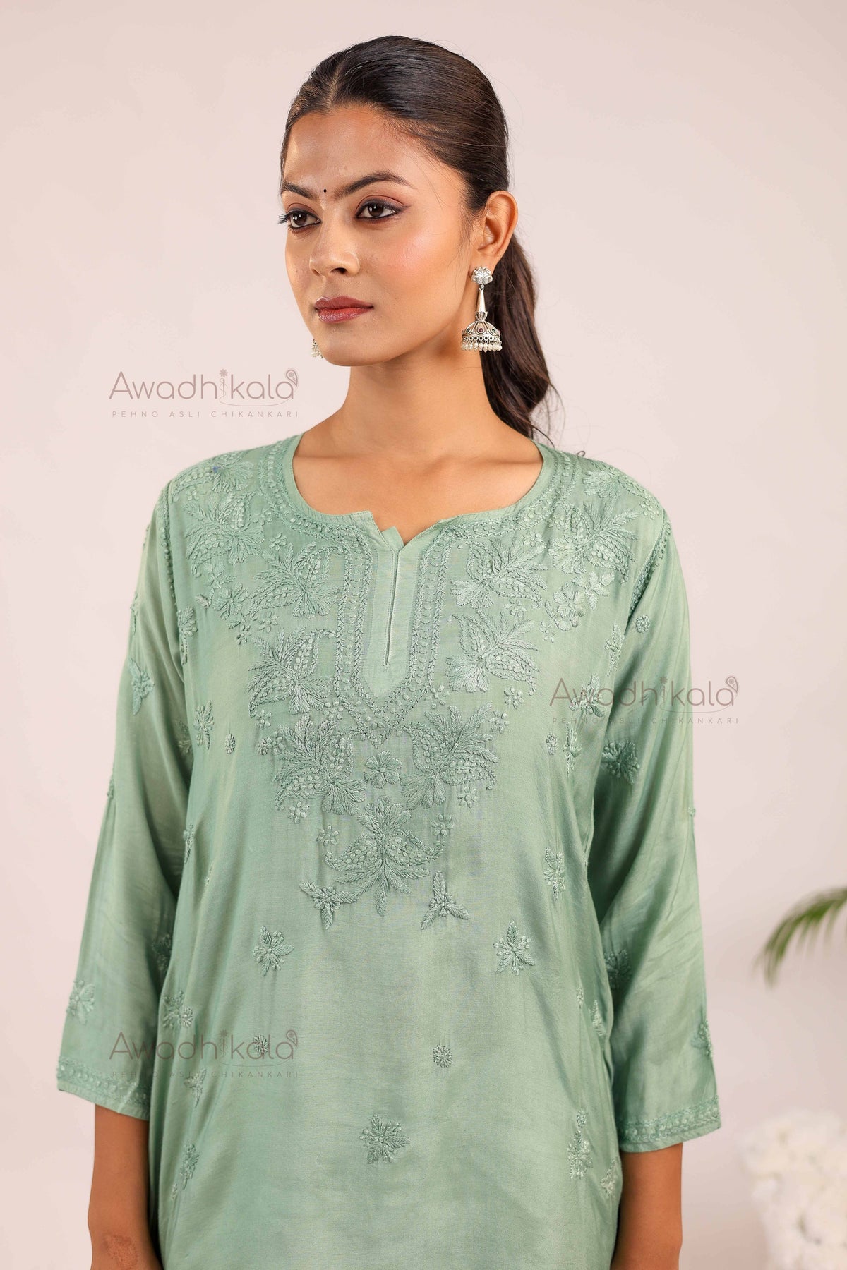 Rhea Muslin Short Kurti- Green