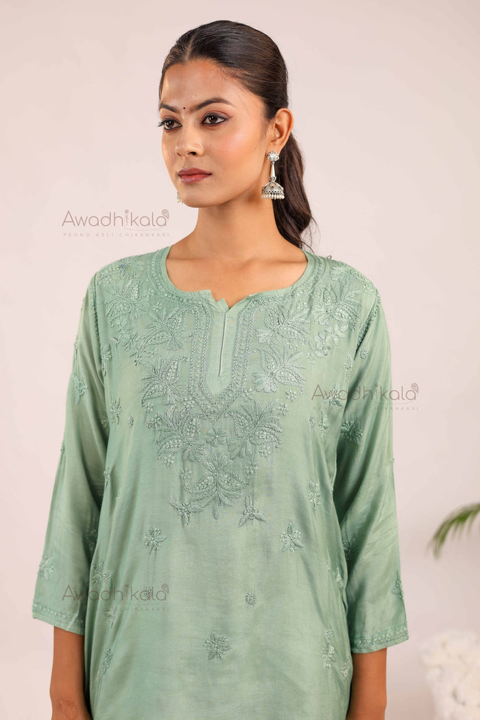 Rhea Muslin Short Kurti- Green