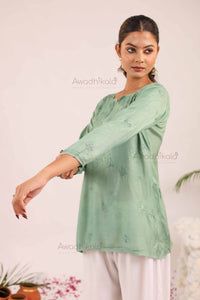 Rhea Muslin Short Kurti- Green