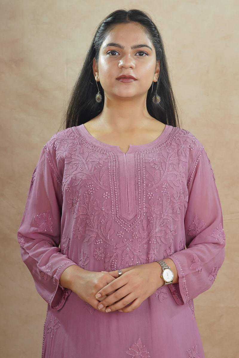 Aria Viscose Georgette Kurti- Purple