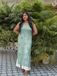 Krisha Viscose Georgette Strap Kurti- Green