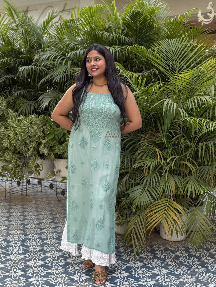 Krisha Viscose Georgette Strap Kurti- Green