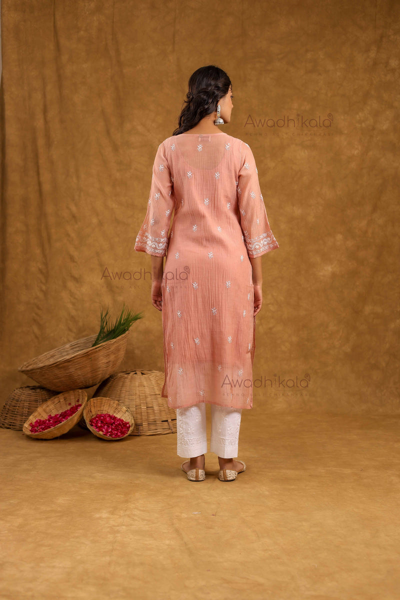 Akira Pure Mulmul Chanderi Kurti- Rust
