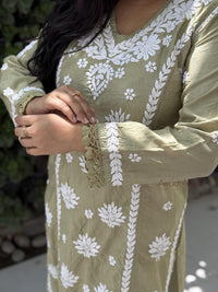 Reeva Chanderi Cotton Kurti- Green